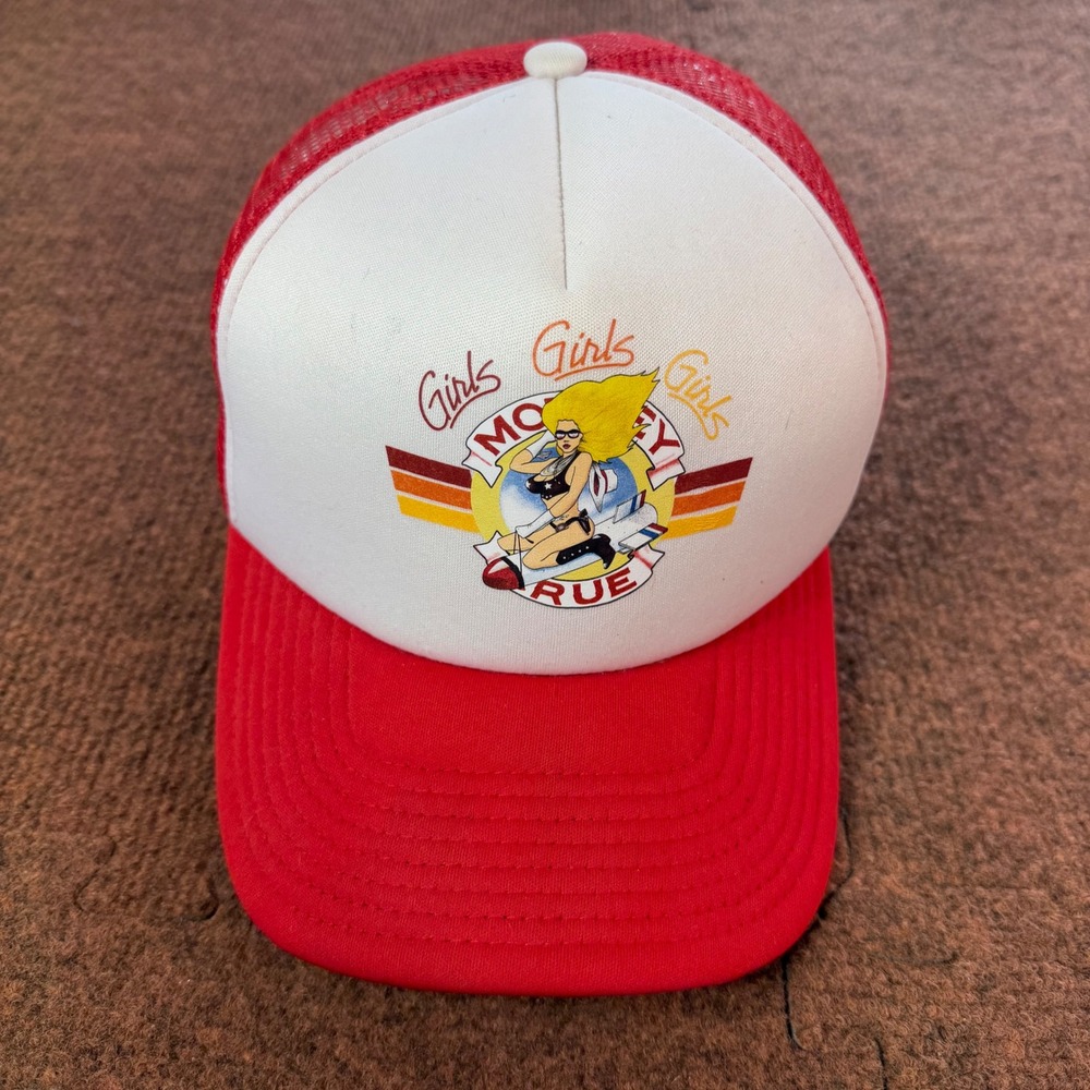 A+ Motley Crue Girls Girls Girls Trucker Hat Red White Snapback Rock Band Cap